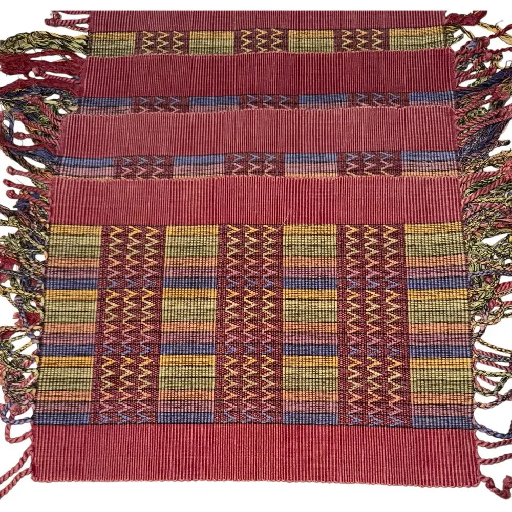 World Market Southwestern Textured Placemats x4 Geometric Aztec Desert Tassels